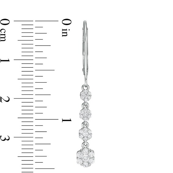 Previously Owned - 1/2 CT. T.w. Multi-Diamond Graduated Flower Dangle Drop Earrings in 10K White Gold