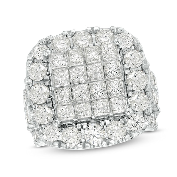 Previously Owned - 8 CT. T.w. Composite Princess-Cut Diamond Frame Multi-Row Engagement Ring in 14K White Gold