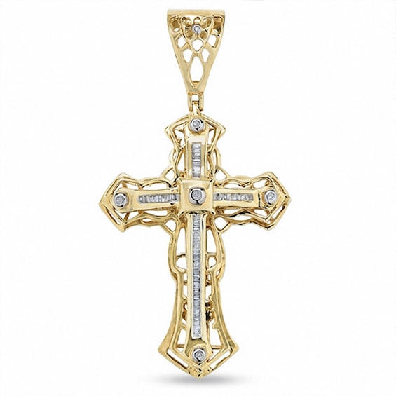 Previously Owned - 1/2 CT. T.w. Diamond Lattice Cross Necklace Charm in 10K Gold