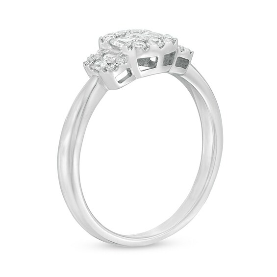 Previously Owned - 1/3 CT. T.w. Baguette and Round Composite Diamond Three Stone Ring in 10K White Gold