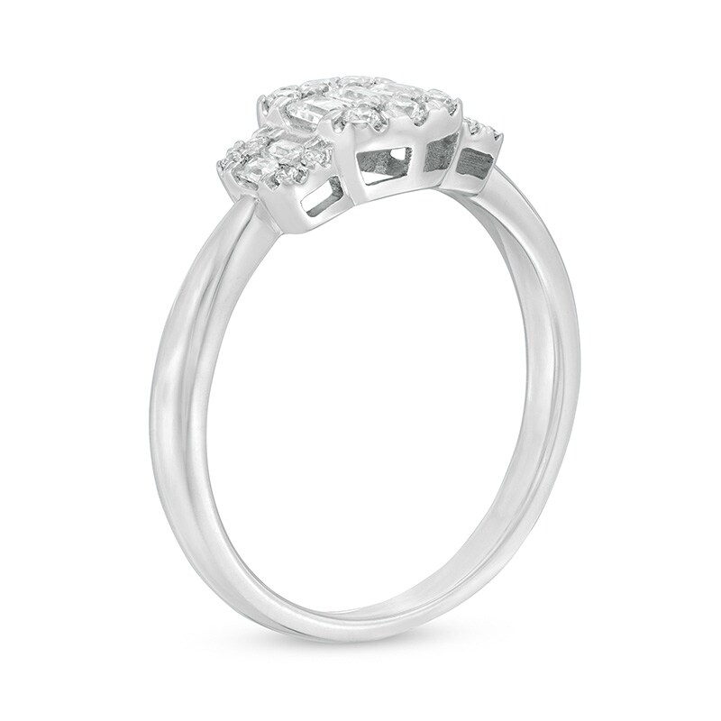 Main Image 3 of Previously Owned - 1/3 CT. T.W. Baguette and Round Composite Diamond Three Stone Ring in 10K White Gold
