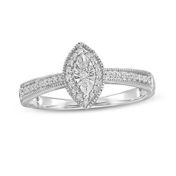 Previously Owned - 1/8 CT. T.w. Marquise-Shaped Multi-Diamond Frame Vintage-Style Promise Ring in Sterling Silver