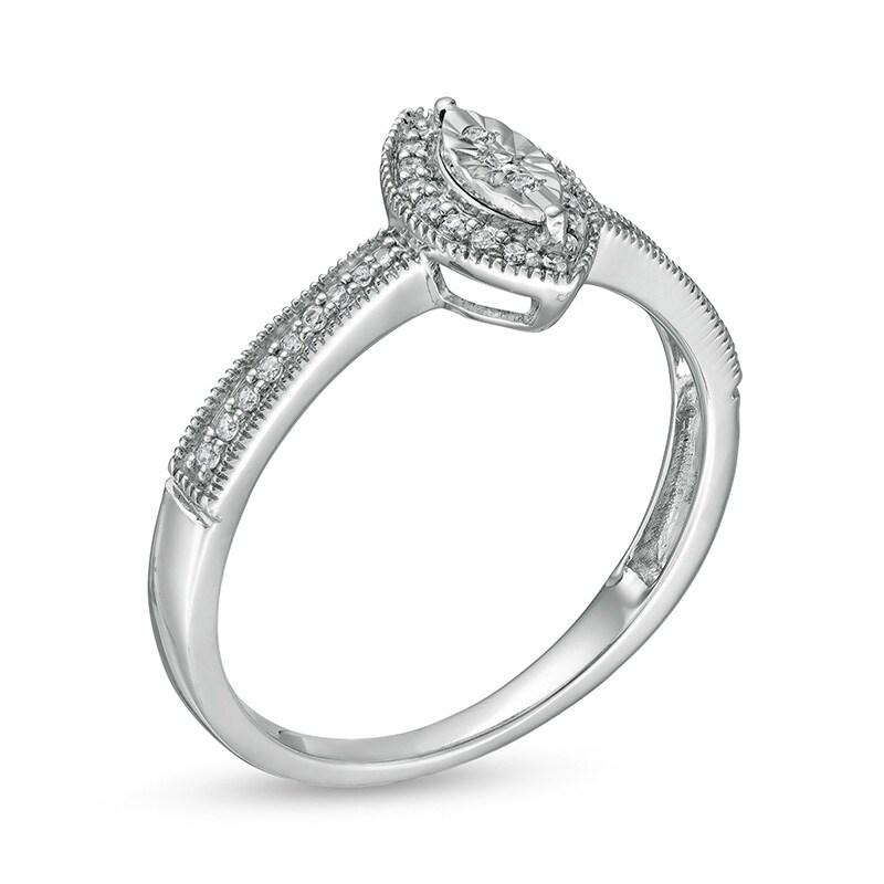 Main Image 2 of Previously Owned - 1/8 CT. T.W. Marquise-Shaped Multi-Diamond Frame Vintage-Style Promise Ring in Sterling Silver