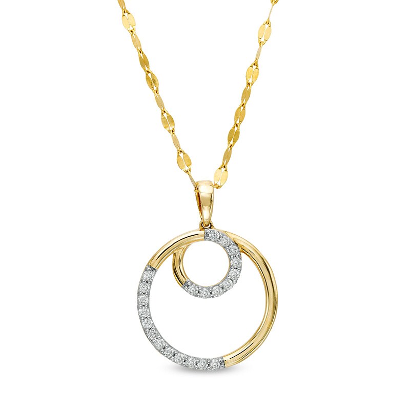 Main Image 1 of Previously Owned - 1/4 CT. T.W. Diamond Double Circle Outline Pendant in 10K Gold