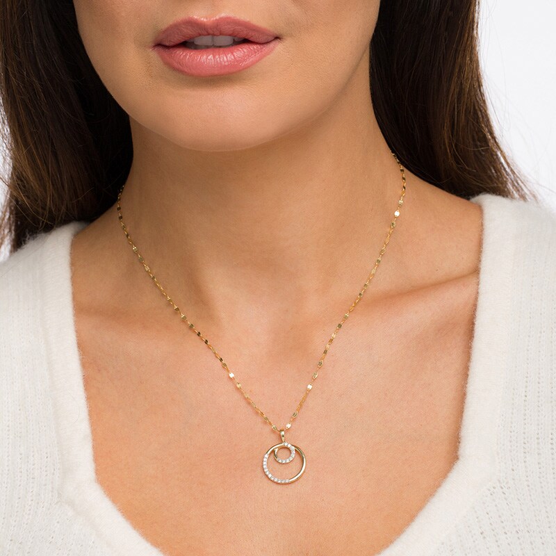 Main Image 2 of Previously Owned - 1/4 CT. T.W. Diamond Double Circle Outline Pendant in 10K Gold