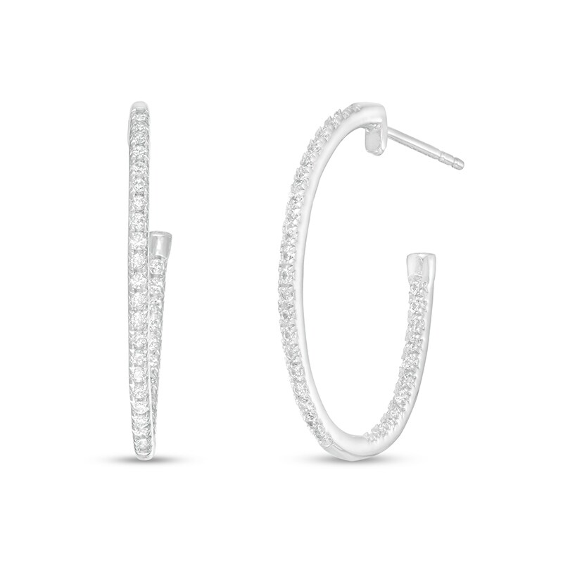 Main Image 1 of Previously Owned - 1/2 CT. T.W. Diamond Inside-Out Open Oval Hoop Earrings in 10K White Gold