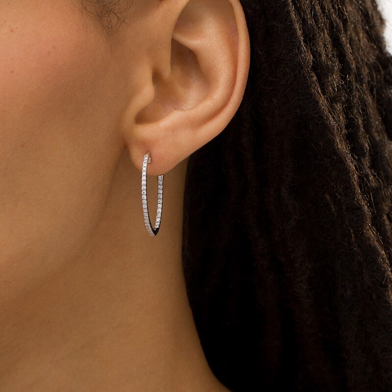 Main Image 2 of Previously Owned - 1/2 CT. T.W. Diamond Inside-Out Open Oval Hoop Earrings in 10K White Gold