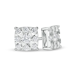 Previously Owned - 1/2 CT. T.W. Cushion-Shaped Multi-Diamond Stud Earrings in 10K White Gold