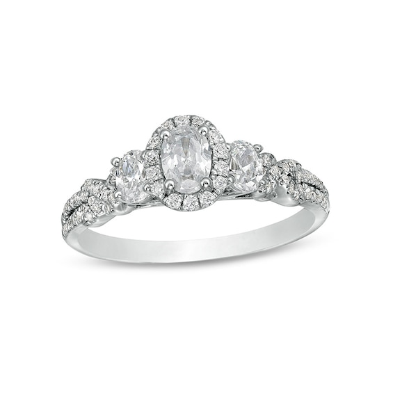 Previously Owned - 1 CT. T.w. Oval Diamond Frame Past Present Future® Engagement Ring in 14K White Gold