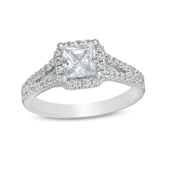 Previously Owned - 1-1/2 CT. T.w. Princess-Cut Diamond Frame Split Shank Engagement Ring in 14K White Gold (I/I2)