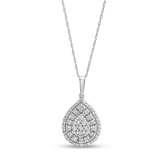 Previously Owned - 1/2 CT. T.w. Pear-Shaped Multi-Diamond Double Frame Pendant in 10K White Gold