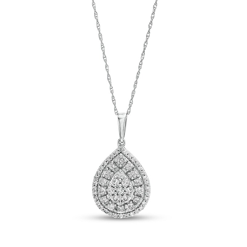 Main Image 1 of Previously Owned - 1/2 CT. T.W. Pear-Shaped Multi-Diamond Double Frame Pendant in 10K White Gold