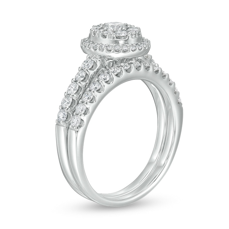 Main Image 3 of Previously Owned - 1 CT. T.W. Composite Oval Diamond Frame Bridal Set in 14K White Gold