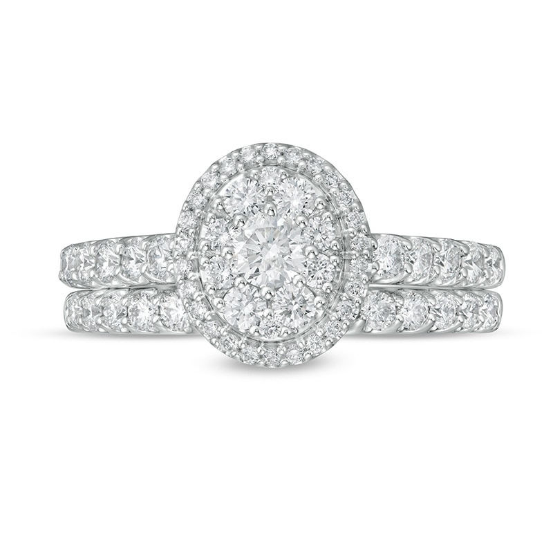 Main Image 4 of Previously Owned - 1 CT. T.W. Composite Oval Diamond Frame Bridal Set in 14K White Gold