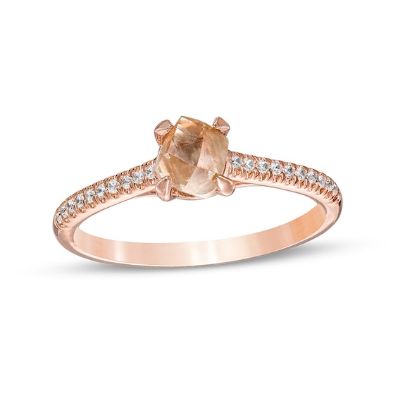 Previously Owned - 1 CT. T.w. Rough-Cut Champagne and White Diamond Engagement Ring in 14K Rose Gold