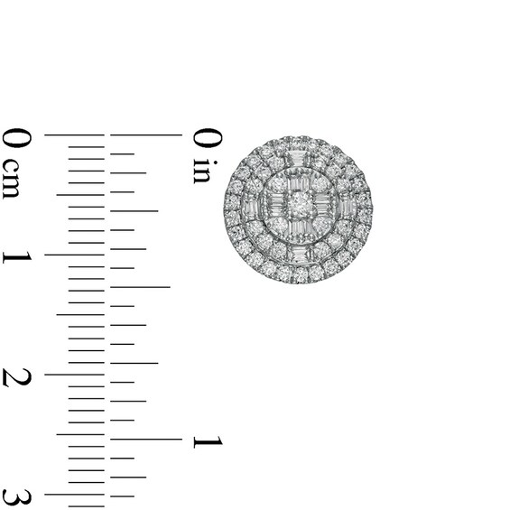 Previously Owned - 1 CT. T.w. Baguette Multi-Diamond Double Frame Layered Stud Earrings in 10K White Gold