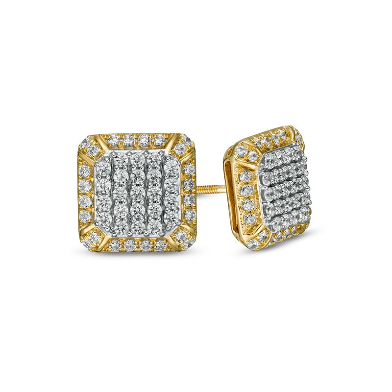 Main Image 1 of Previously Owned - 3/4 CT. T.W. Cushion-Shaped Multi-Diamond Frame Stud Earrings in 10K Gold