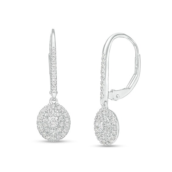 Previously Owned - 1/3 CT. T.w. Multi-Diamond Double Frame Oval Drop Earrings in 10K White Gold