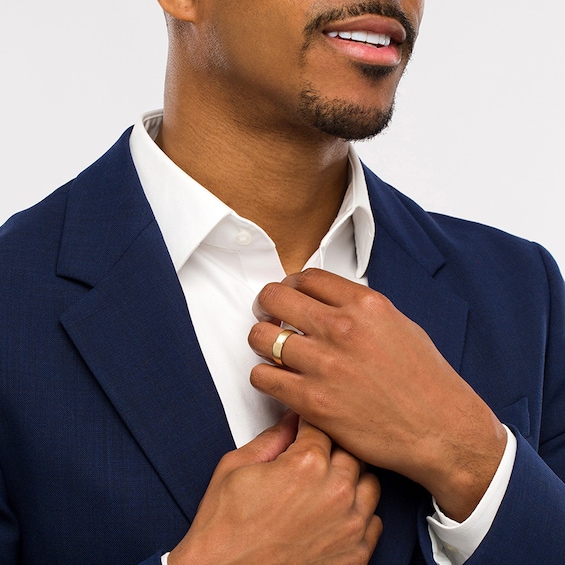 Previously Owned - 6.0mm Brushed Inlay Wedding Band in 14K Two-Tone Gold - Size 10