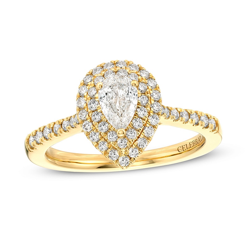 Main Image 1 of Previously Owned - Celebration Infinite™ 1 CT. T.W. Pear-Shaped Diamond Double Frame Engagement Ring in 14K Gold