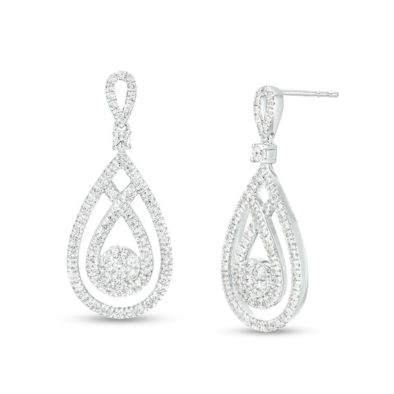 Previously Owned - 1 CT. T.w. Multi-Diamond Loop Teardrop Drop Earrings in 10K White Gold