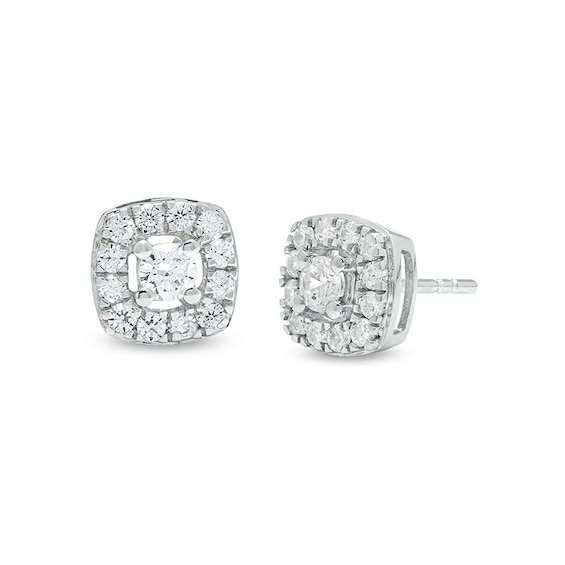 Previously Owned - 3/8 CT. T.w. Diamond Cushion-Shaped Frame Stud Earrings in 10K White Gold