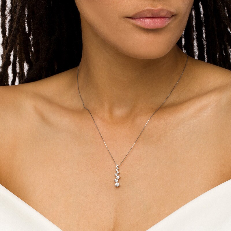 Main Image 3 of Previously Owned - Marilyn Monroe™ Collection 3/4 CT. T.W. Diamond Graduated Linear Drop Pendant in 10K White Gold