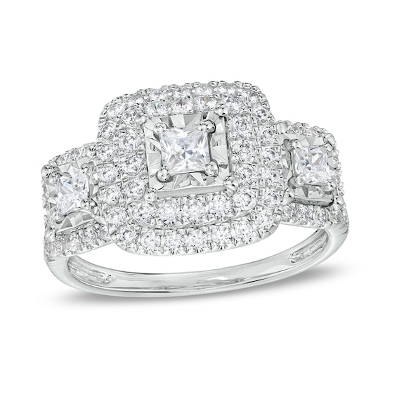 Previously Owned - 1 CT. T.w. Princess-Cut Diamond Past Present FutureÂ® Frame Engagement Ring in 10K White Gold