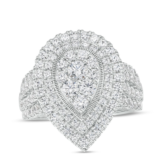 Previously Owned - 2 CT. T.w. Pear-Shaped Multi-Diamond Double Frame Multi-Row Engagement Ring in 10K White Gold