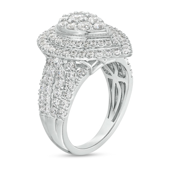 Previously Owned - 2 CT. T.w. Pear-Shaped Multi-Diamond Double Frame Multi-Row Engagement Ring in 10K White Gold