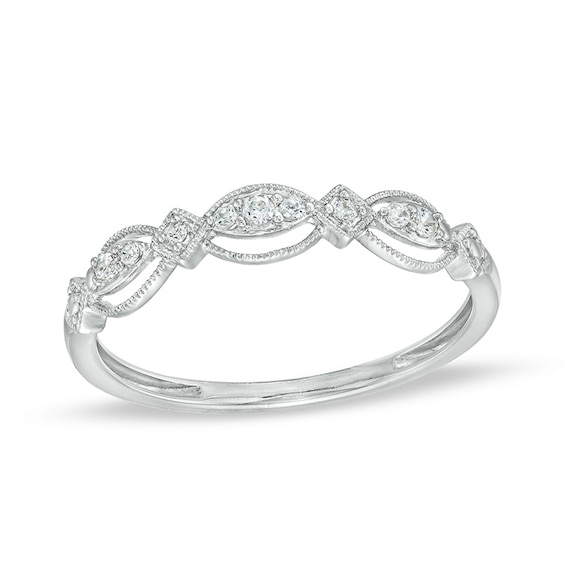 Previously Owned - 1/15 CT. T.w. Diamond Vintage-Style Scallop Edge Stackable Anniversary Band in 10K White Gold