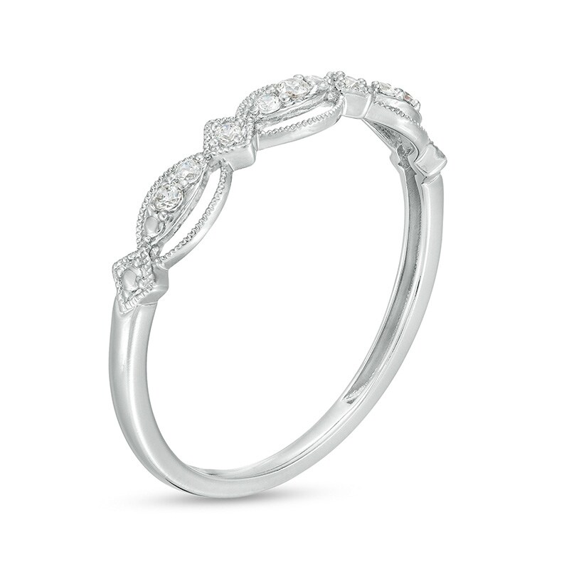 Main Image 3 of Previously Owned - 1/15 CT. T.W. Diamond Vintage-Style Scallop Edge Stackable Anniversary Band in 10K White Gold