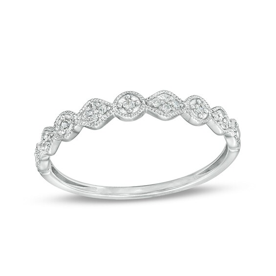 Previously Owned - 1/15 CT. T.w. Diamond Vintage-Style Geometric Stackable Anniversary Band in 10K White Gold