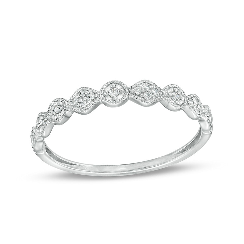 Main Image 1 of Previously Owned - 1/15 CT. T.W. Diamond Vintage-Style Geometric Stackable Anniversary Band in 10K White Gold