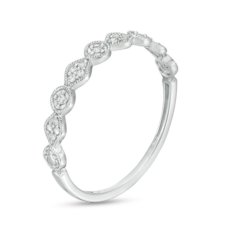 Main Image 3 of Previously Owned - 1/15 CT. T.W. Diamond Vintage-Style Geometric Stackable Anniversary Band in 10K White Gold
