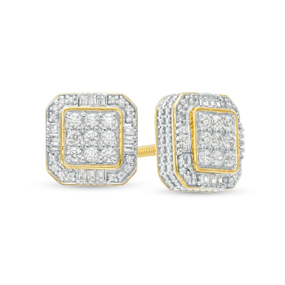 Previously Owned - 1/2 CT. T.w. Cushion-Shaped Multi-Diamond Frame Stud Earrings in 10K Gold
