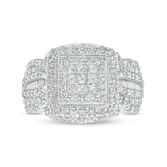 Previously Owned - 1 CT. T.w. Princess-Shaped Multi-Diamond Triple Frame Vintage-Style Engagement Ring in 10K White Gold