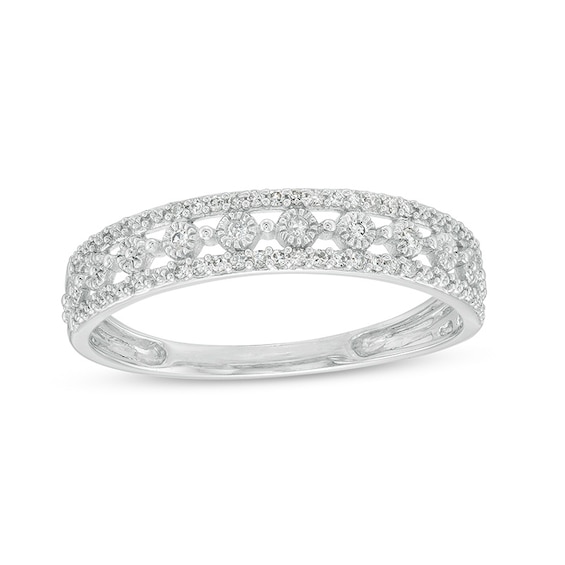 Previously Owned - 1/15 CT. T.w. Diamond Triple Row Vintage-Style Anniversary Band in 10K White Gold