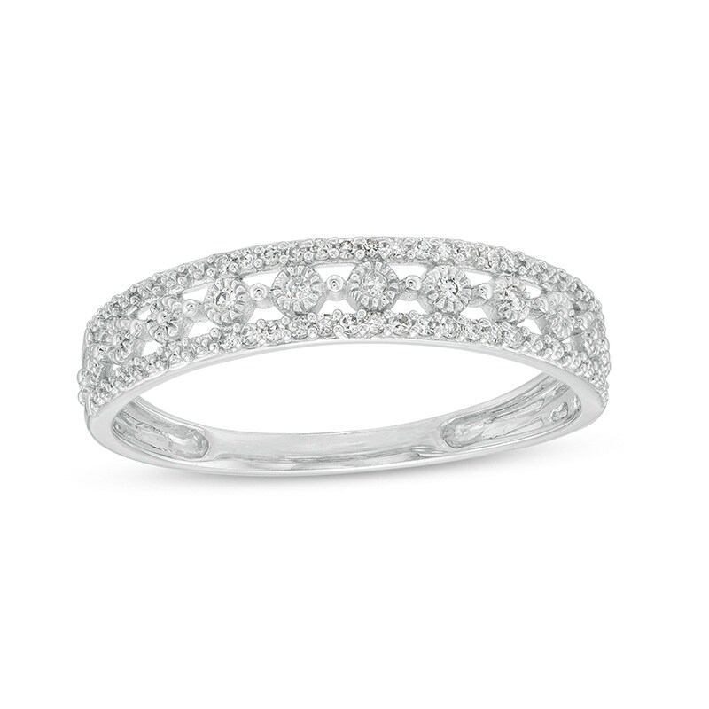Main Image 1 of Previously Owned - 1/15 CT. T.W. Diamond Triple Row Vintage-Style Anniversary Band in 10K White Gold