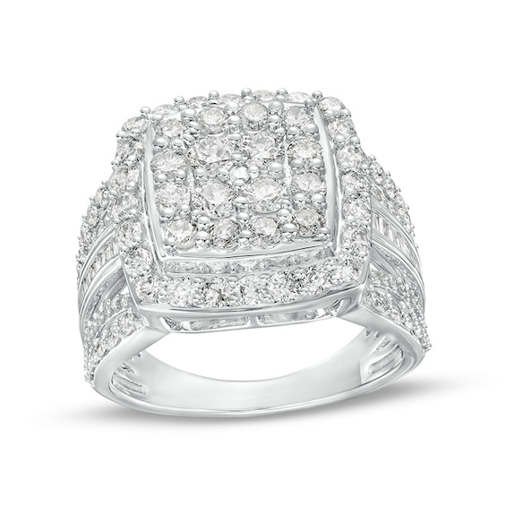 Previously Owned - 2 CT. T.w. Cushion-Shaped Multi-Diamond Frame Multi-Row Ring in 10K White Gold