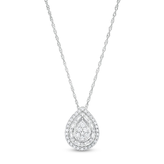 Previously Owned - 1/2 CT. T.w. Pear-Shaped Multi-Diamond Double Frame Pendant in 10K White Gold