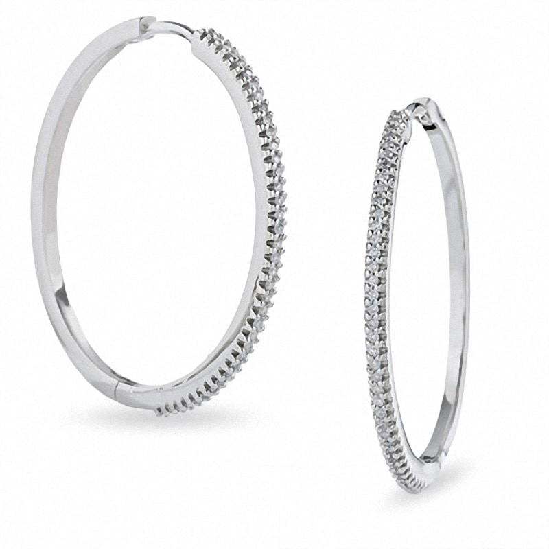 Main Image 1 of Previously Owned - 1/4 CT. T.W. Diamond Hoop Earrings in 10K White Gold