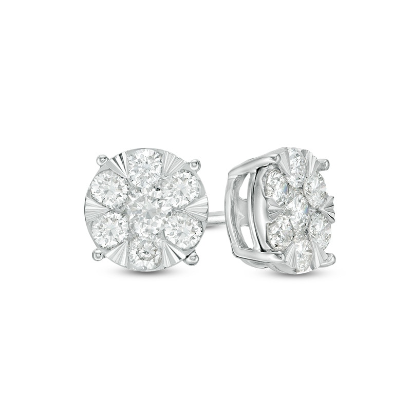 Main Image 1 of Previously Owned - 1 CT. T.W. Diamond Frame Stud Earrings in 10K White Gold