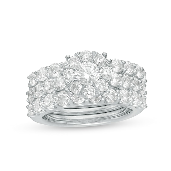 Previously Owned - 3 CT. T.w. Diamond Frame Three Piece Bridal Set in 10K White Gold