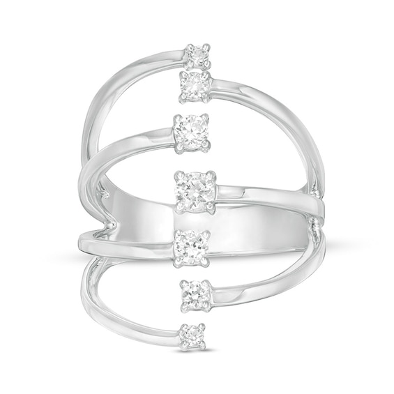 Previously Owned - 1/2 CT. T.w. Diamond Linear Seven Stone Open Shank Ring in 10K White Gold