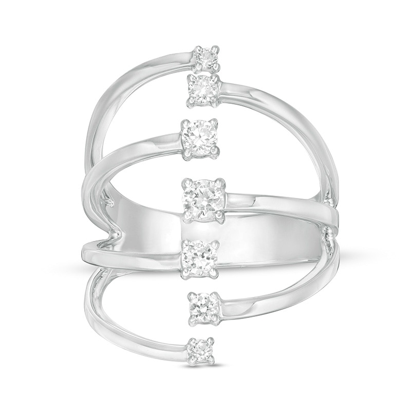 Main Image 1 of Previously Owned - 1/2 CT. T.W. Diamond Linear Seven Stone Open Shank Ring in 10K White Gold