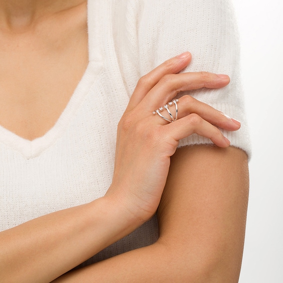 Previously Owned - 1/2 CT. T.w. Diamond Linear Seven Stone Open Shank Ring in 10K White Gold
