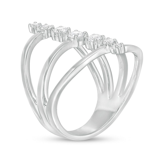 Previously Owned - 1/2 CT. T.w. Diamond Linear Seven Stone Open Shank Ring in 10K White Gold