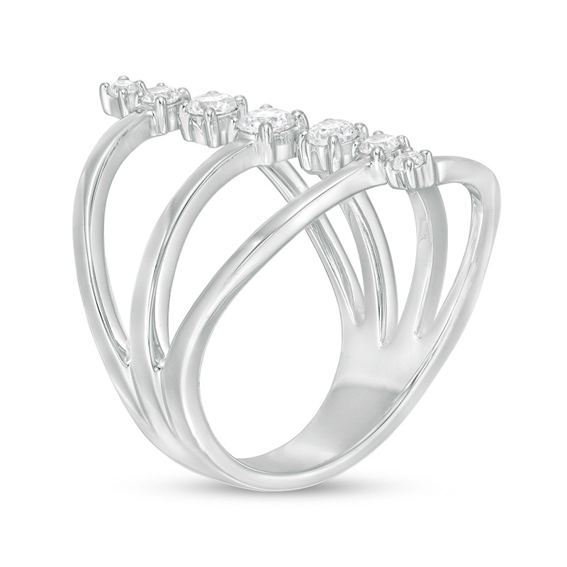 Main Image 3 of Previously Owned - 1/2 CT. T.W. Diamond Linear Seven Stone Open Shank Ring in 10K White Gold