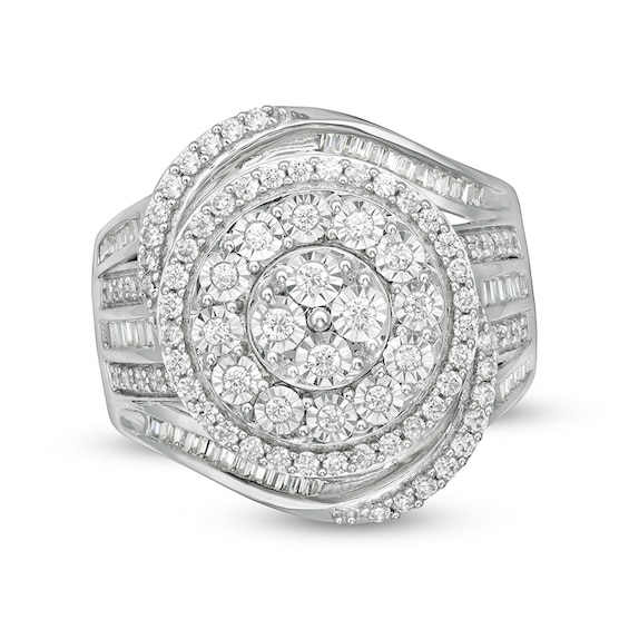 Previously Owned - 1 CT. T.w. Composite Diamond Swirl Frame Ring in Sterling Silver